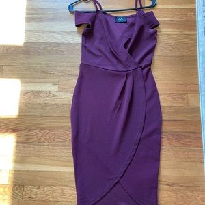 AX Burgundy Cocktail Dress. Short sleeve w shoulder cut out. Above Knee Length